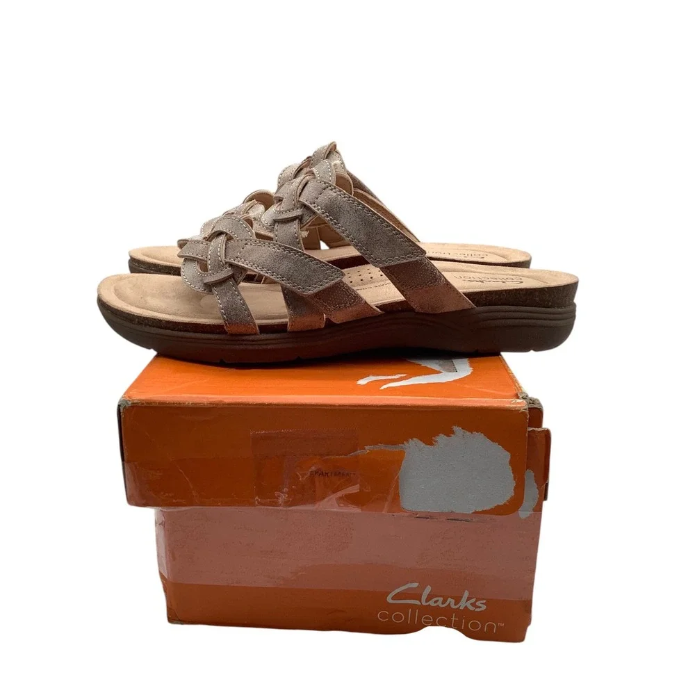 Clarks Collection April Rae Bronze Metallic Braided Slide Sandals Womens 9.5 W